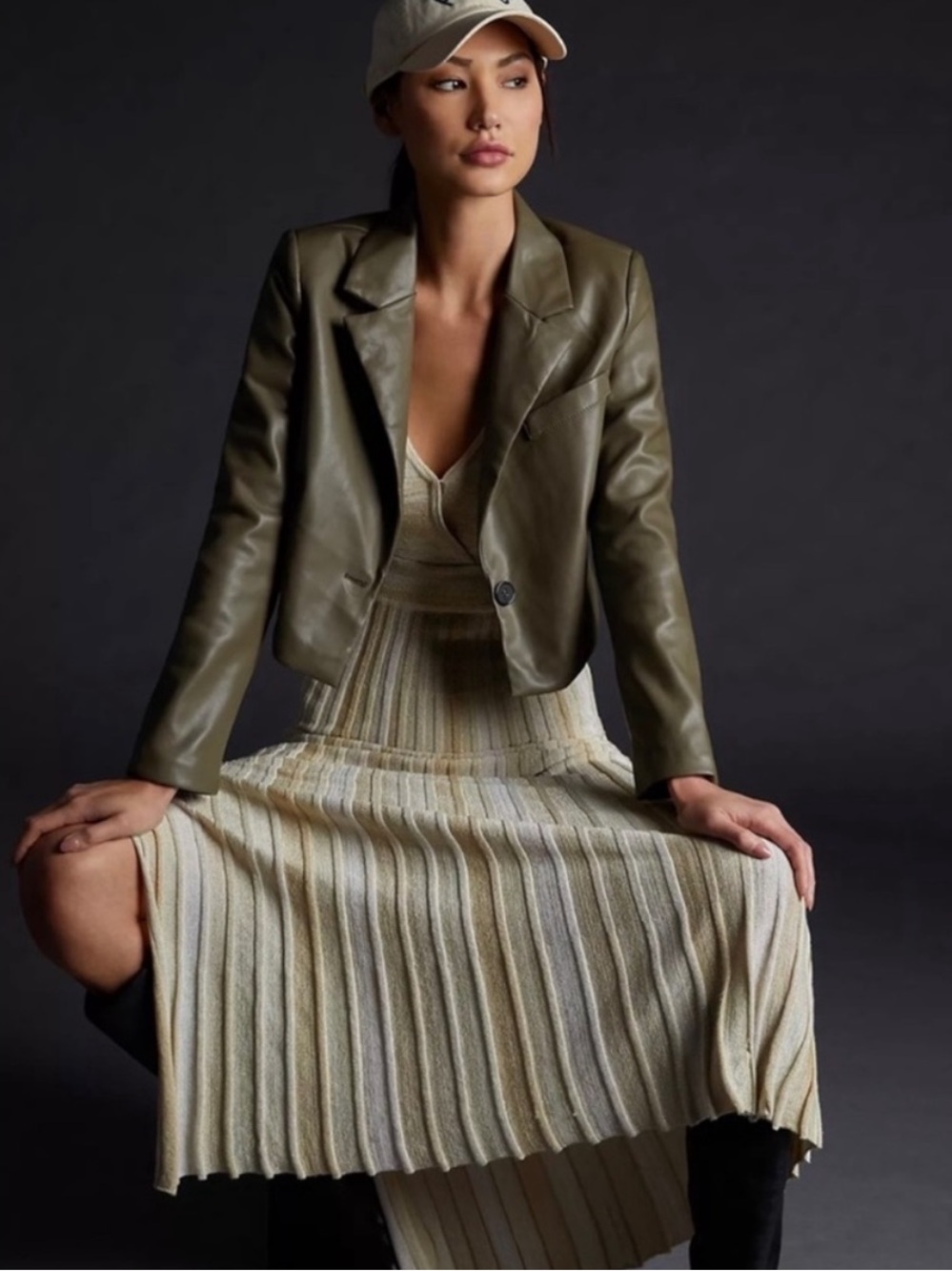 Anthropologie Avec Les Filles Cropped Vegan Faux Leather Jacket Moss Green Small - Picture 6 of 14